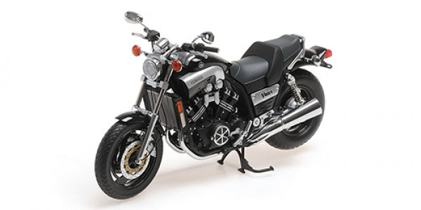 1:18 scale diecast model motorcycle, black and silver, detailed classic design