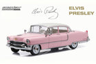 Pink 1955 Cadillac diecast model car collectible, 1:18 scale, with Elvis Presley branding