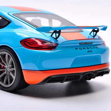 Schuco Porsche Cayman GT4 Gulf Edition 1:18 Diecast Model Car - scale model for display