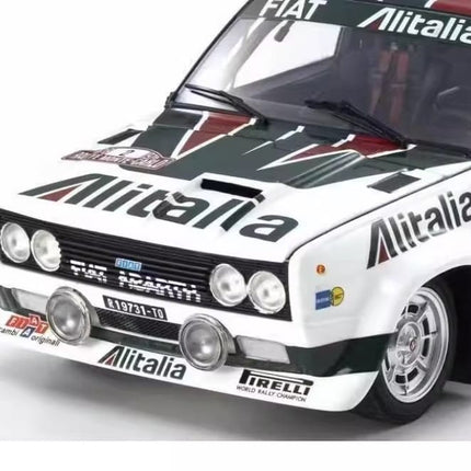 Kyosho Fiat 131 Abarth Racing Blue White Rally Livery 1:18 Diecast Model Car - studio product photo of the scale model