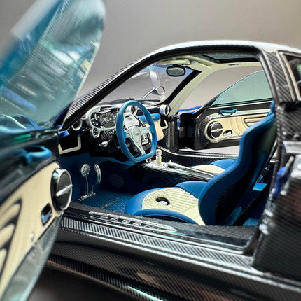 Almost Real Pagani Zonda Tricolore 2010 Blue Carbon Fiber 1:18 Diecast Model Car - detailed model car replica