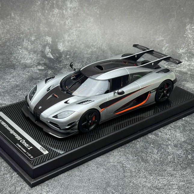 VMB Koenigsegg ONE:1 White 1:18 Resin Model Car - studio product photo of the scale model