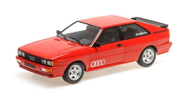 Red Audi Quattro diecast model car 1:18 scale with detailed wheels and side graphics