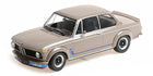 1:18 scale diecast BMW 2002 Turbo model car in beige with blue and red stripes, detailed wheels