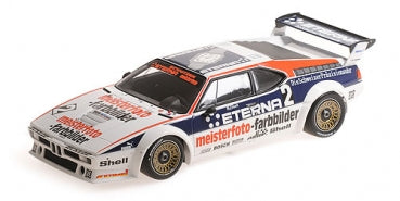 1:18 scale diecast BMW M1 Procar model with racing livery, detailed wheels, large rear wing