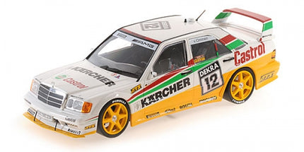 1:18 scale diecast Mercedes-Benz DTM race car model with sponsor decals and yellow wheels