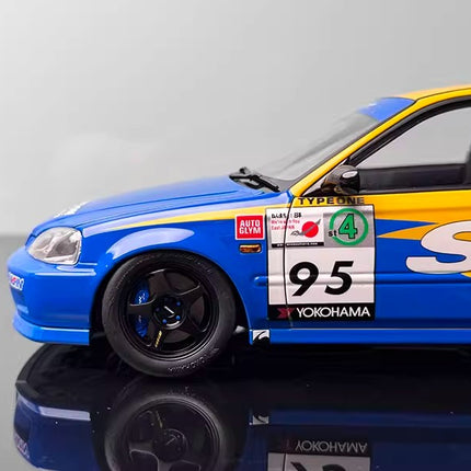 Motorhelix Honda Civic EK9 Type R Yellow and Blue 1:18 Diecast Model Car - collectible scale model car