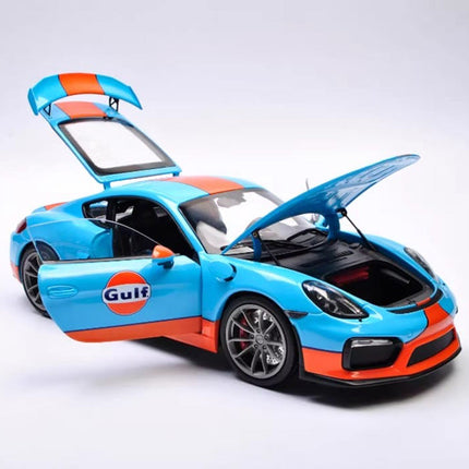 Schuco Porsche Cayman GT4 Gulf Edition 1:18 Diecast Model Car - premium collector scale model