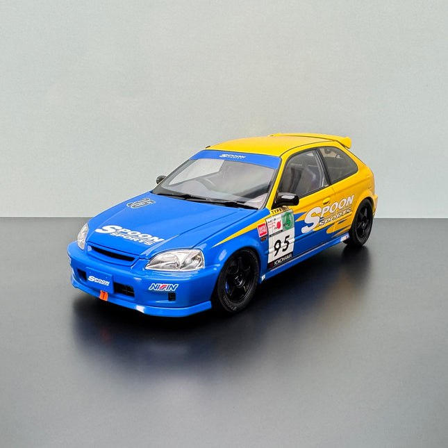 Motorhelix Honda Civic EK9 Type R Yellow and Blue 1:18 Diecast Model Car - detailed collector display model