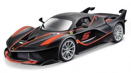1:18 scale black Ferrari race car diecast model with red stripes and number 5 detailing