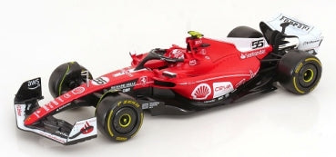 1:18 scale red and white diecast Formula 1 model car with detailed sponsor logos