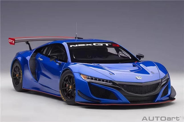 AutoArt Honda NSX GT3 2018 Blue 1:18 Diecast Model Car - studio product photo of the scale model