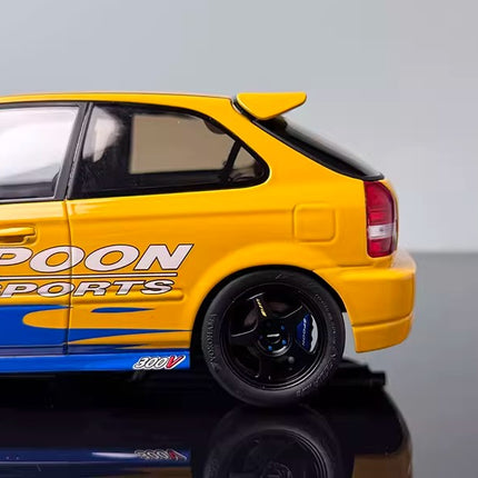 Motorhelix Honda Civic EK9 Type R Yellow and Blue 1:18 Diecast Model Car - fine detailed model replica