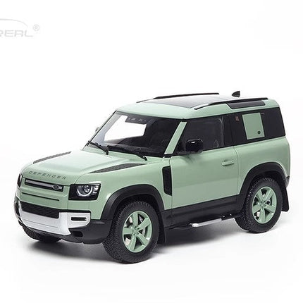 YX Car Model Land Rover Defender 90 2023 Green 1:64 Diecast Model Car - studio product photo of the scale model