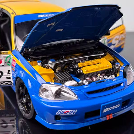 Motorhelix Honda Civic EK9 Type R Yellow and Blue 1:18 Diecast Model Car - collector edition scale model