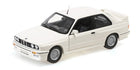 1:18 scale white BMW E30 M3 diecast model car with detailed wheels and rear spoiler