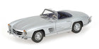Silver Mercedes-Benz 300SL convertible diecast model car, 1:18 scale, detailed interior