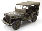 1:18 scale diecast military Jeep model with olive drab finish and detailed markings