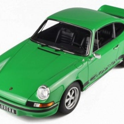 Green Porsche Carrera diecast model car in 1:18 scale with black accents and rear wing