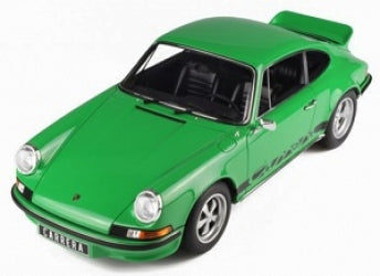 Green Porsche diecast model car in 1:18 scale, detailed classic design, black interior