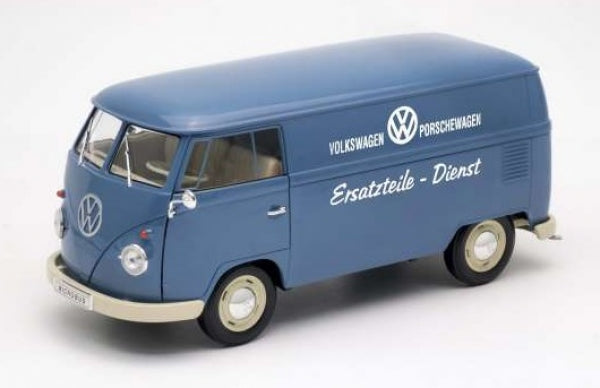 1:18 scale blue Volkswagen Porsche classic van model replica with white detailing