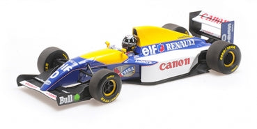 1:18 scale diecast model of a classic Formula 1 race car with blue, yellow, and white livery.