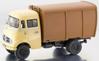 Diecast model vintage delivery truck, cream cab with brown cargo box, 1:18 scale