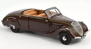 1:18 scale brown classic convertible diecast model car with tan interior on white background