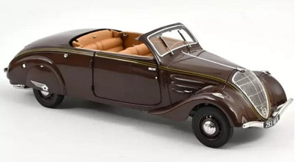 1:18 scale diecast vintage brown convertible model car with tan interior, classic design
