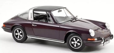 1:18 scale diecast model car in dark purple, classic coupe with silver trim and black roof