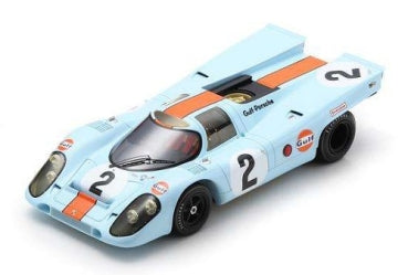 1:18 scale diecast Porsche race car in Gulf livery, number 2, with detailed decals