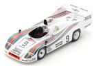 1:18 scale white Porsche race car model with Martini Racing livery and number 9 decals
