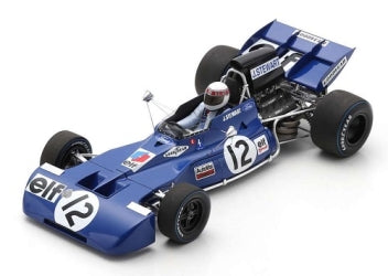 1:18 scale blue vintage Formula 1 diecast model car with racing decals and open cockpit