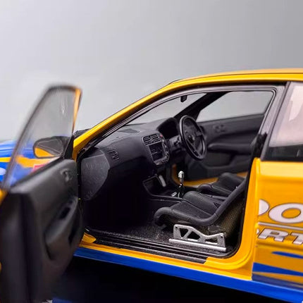 Motorhelix Honda Civic EK9 Type R Yellow and Blue 1:18 Diecast Model Car - premium collector scale model