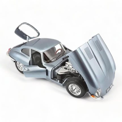 Bburago 1:18 1961 Jaguar E Type Coupe Blue Metallic Diecast Model Car - studio product photo of the scale model