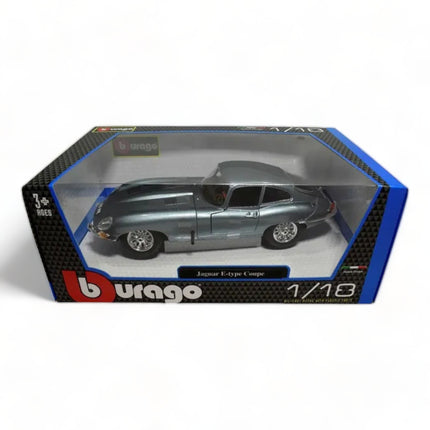 Bburago 1:18 1961 Jaguar E Type Coupe Blue Metallic Diecast Model Car - scale model for display