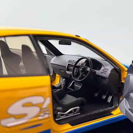 Motorhelix Honda Civic EK9 Type R Yellow and Blue 1:18 Diecast Model Car - scale model for display