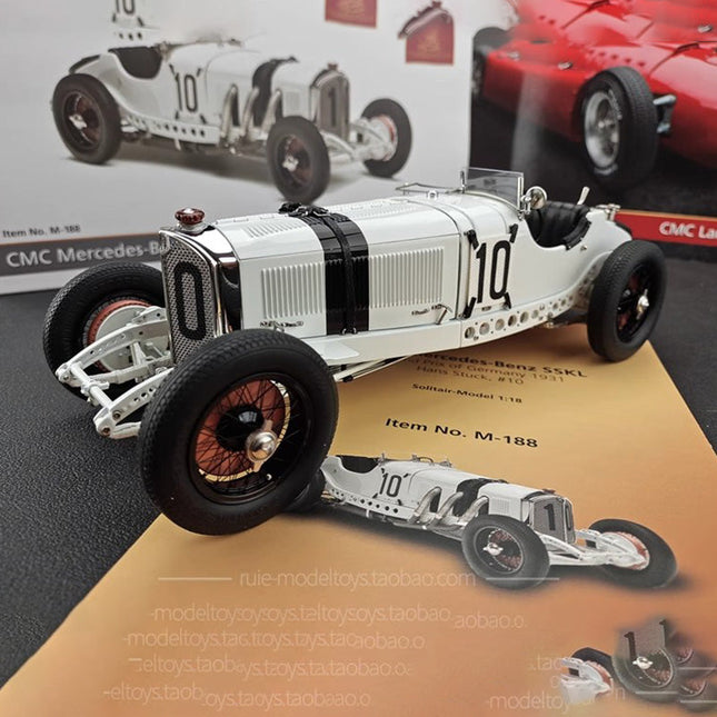 CMC Mercedes-Benz SSKL 1931 White Elephant No.10 1:18 Diecast Model Car - detailed collector display model