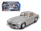 Bburago 1954 Mercedes Benz 300SL Gullwing 1:18 Silver Diecast Model Car - detailed collector display model