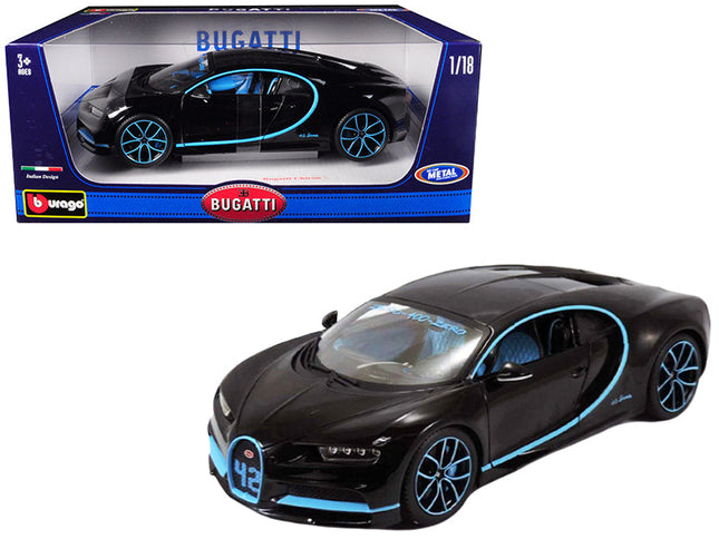 Bburago 1/18 Bugatti Chiron 42 Black Limited Edition Diecast Model Car - detailed collector display model