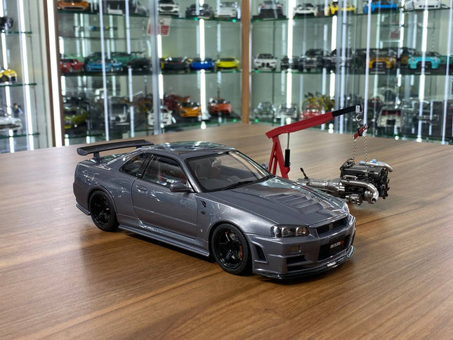 MotorHelix 1:18 Nissan Skyline GT-R R34 Nismo Z-Tune Gun Metallic Diecast Model - detailed collector display model