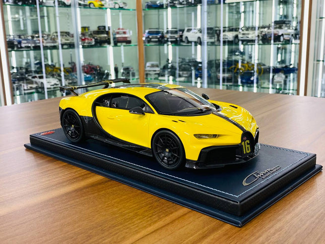 MR Collection Bugatti Chiron Super Sport 300+ 1:18 Yellow Resin Model - detailed collector display model