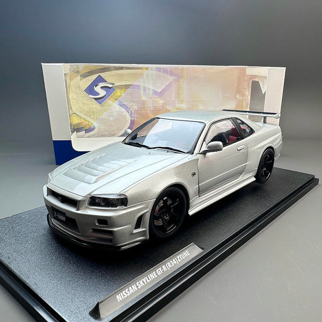 Solido Nissan GT-R R34 Z-Tune Silver 1:18 Diecast Model Car - detailed collector display model