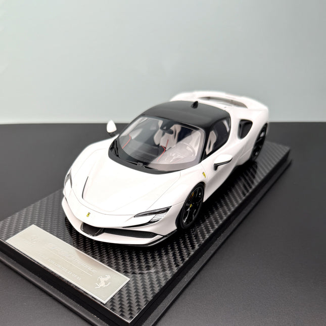 Vehicle Art SF90 White 1:18 Resin Model Car - studio product photo of the scale model