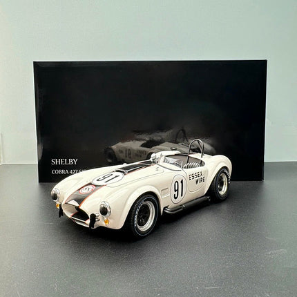 YX Car Model Shelby Cobra 427 S/C White No. 91 1:18 Diecast Model Car - detailed collector display model