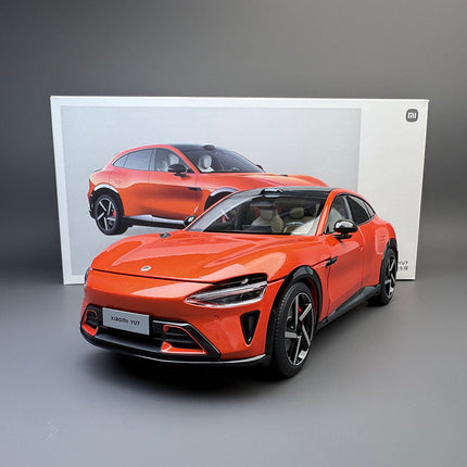 Xiaomi YU7 Orange 1:18 Diecast Model Car - studio product photo of the scale model
