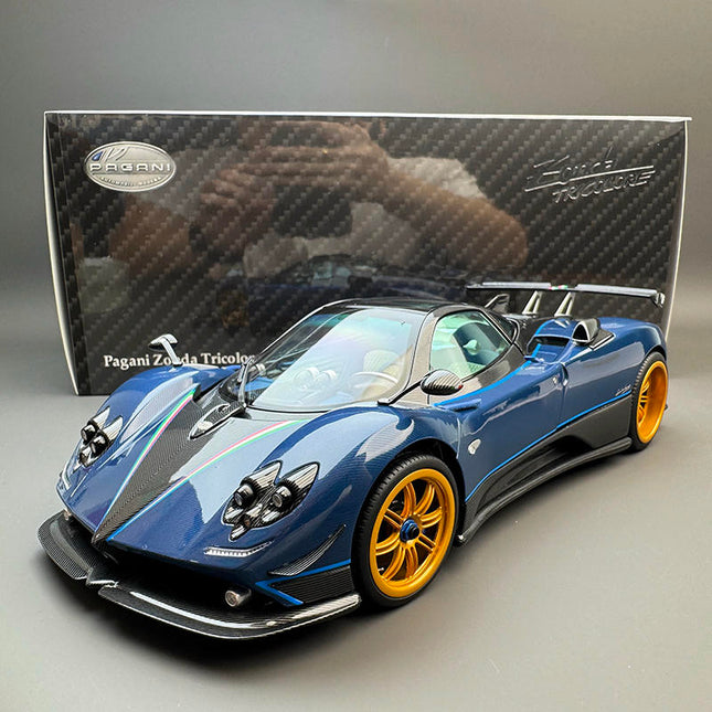 Almost Real Pagani Zonda Tricolore 2010 Blue Carbon Fiber 1:18 Diecast Model Car - detailed collector display model