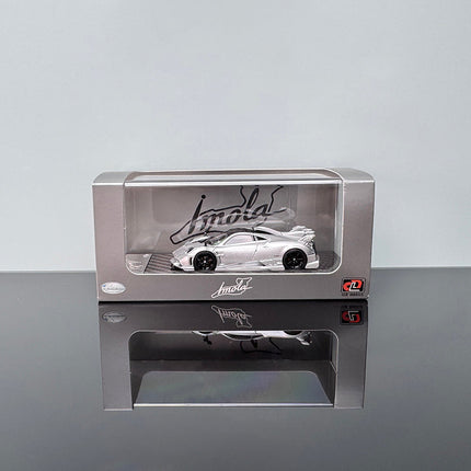 LCD Model Pagani Imola Silver 1:64 Diecast Model Car - studio product photo of the scale model
