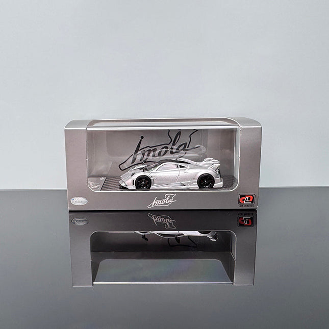 LCD Model Pagani Imola Silver 1:64 Diecast Model Car - studio product photo of the scale model