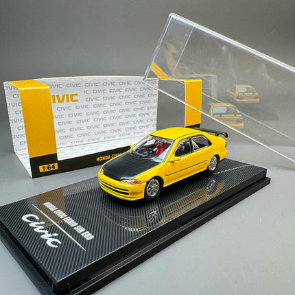 HOBBY Honda EG9 Yellow 1:64 Diecast Model Car - studio product photo of the scale model